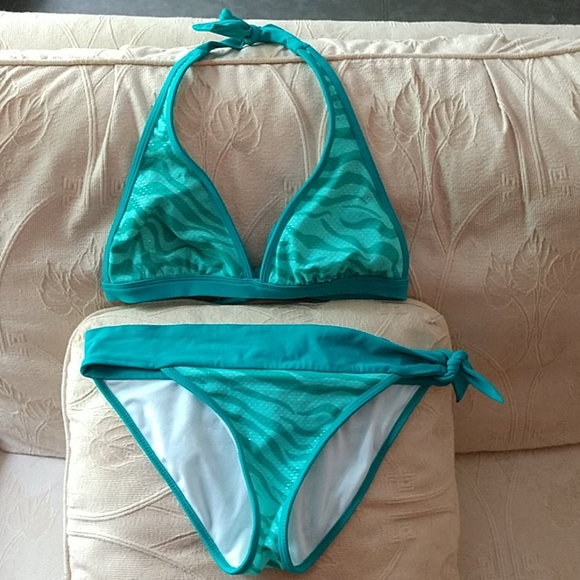 green animal print bikini
